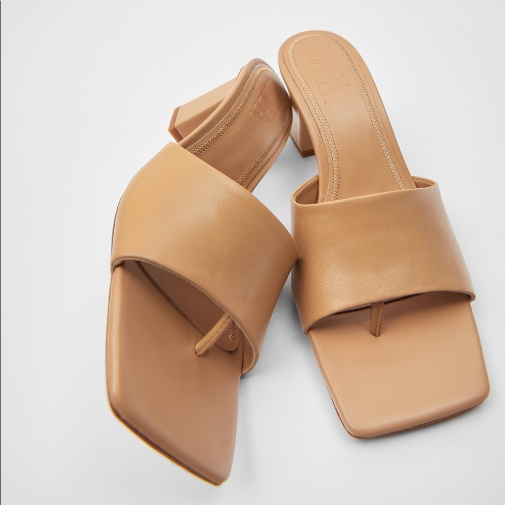 Zara leather high heel sandals - Nude Sz 37